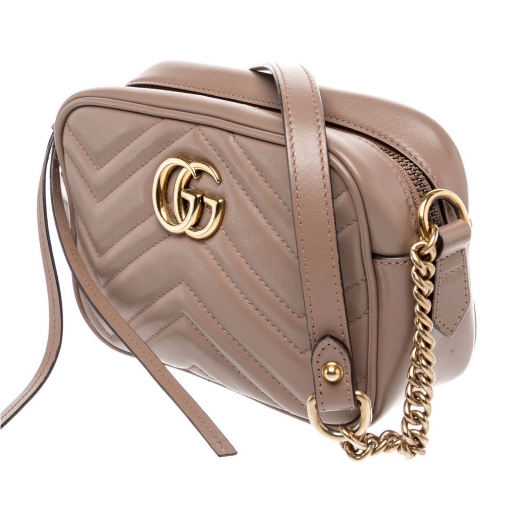 Gucci Beige Taupe Matelassé Leather Crossbody with Gold GG